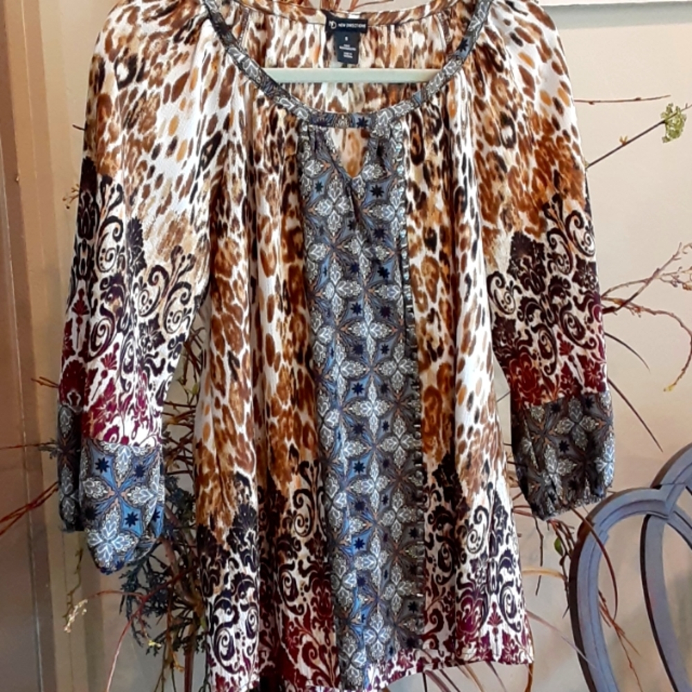 Boho Mixed Prints Top Sz Small